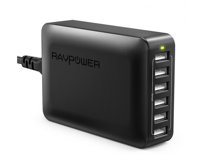 RAVPower 60W 12A 6-Port USB Desktop Charging Station with iSmart Technology Black (RP-PC028BK)